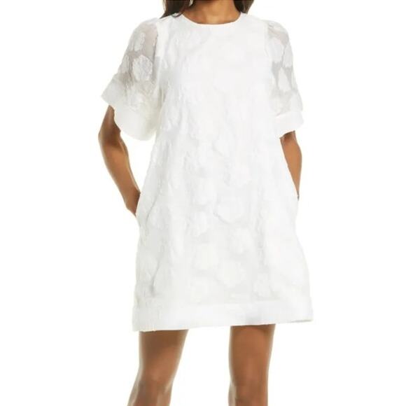 Lulu's White Jacquard Floral Mini Dress Size M - Picture 1 of 11